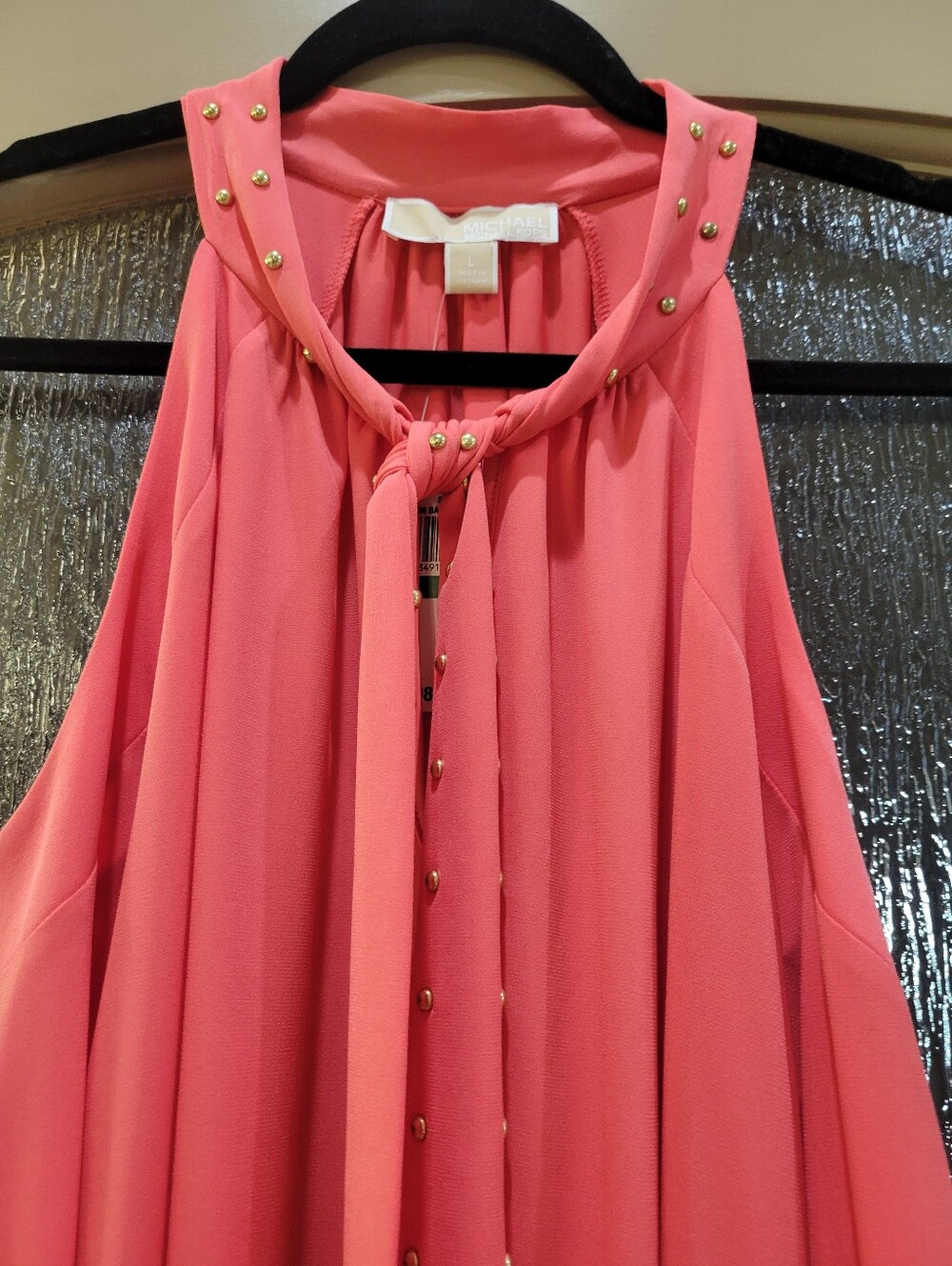 Michael Kors Coral-Pink Studded Halter Blouse